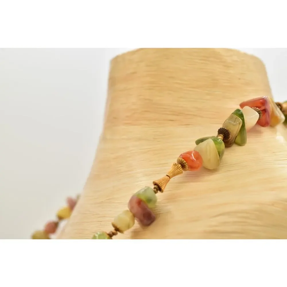 Miriam Haskell Lucite Stone Beaded Necklace Gold Green Orange Signed 1950s BinBN